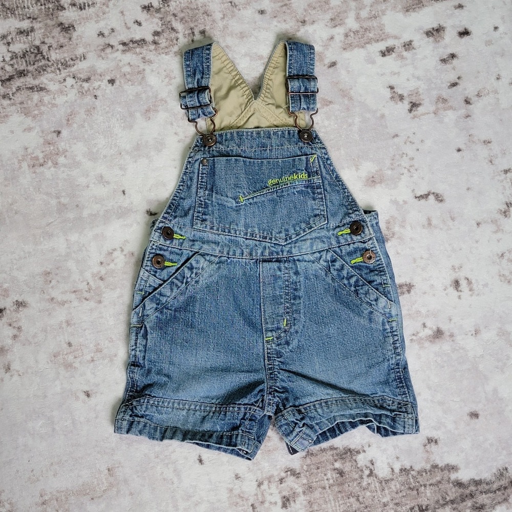 OshKosh GK Denim Shortalls 12M Baby Jean Romper  VTG Style  Classic Summer 90s